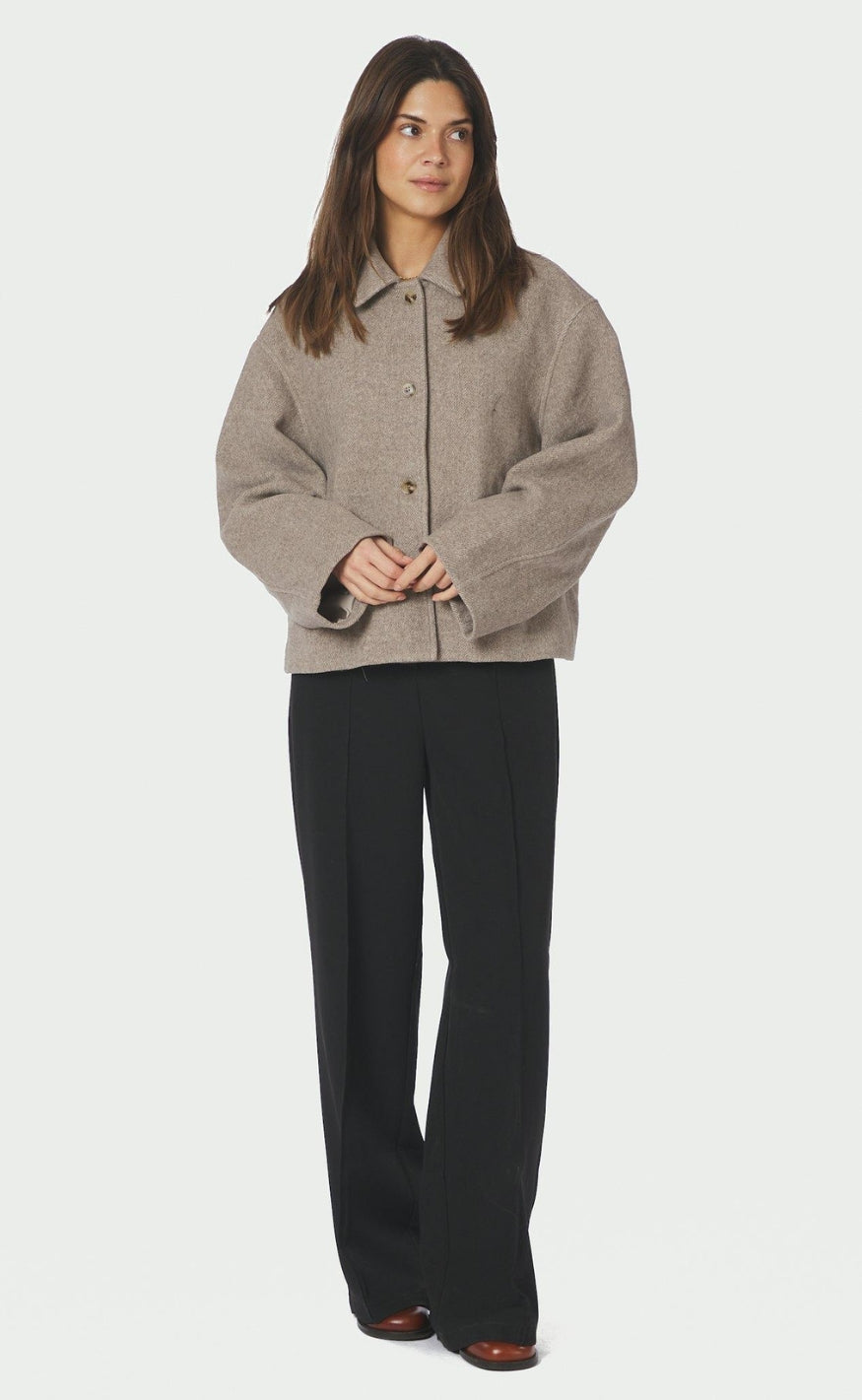 Neo Noir Jakke - Hamra Herringbone Twill - Beige Melange