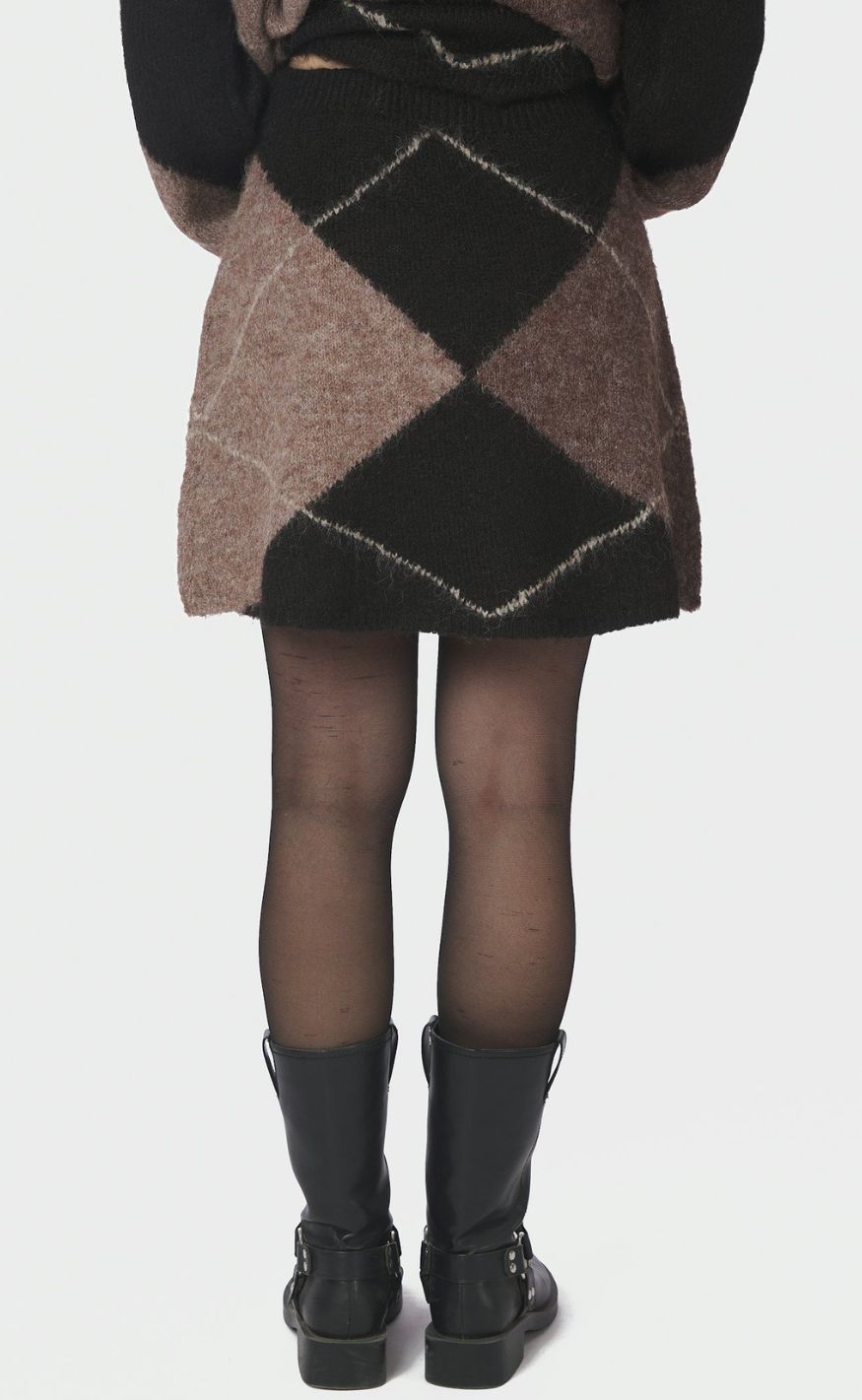 Neo Noir Skjørt - Gisa Check Fluff Knit - Dark brown