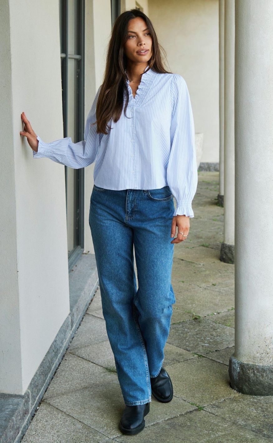 Neo Noir Skjorte - Brielle Stripe - White/Light Blue