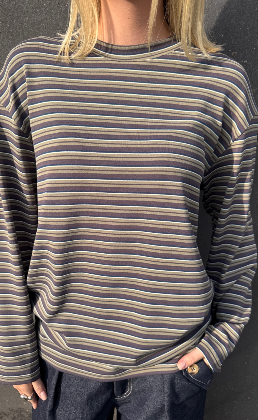 Sisters Point Bluse - ESTHER-LS1 - Berry/Khaki Stripes