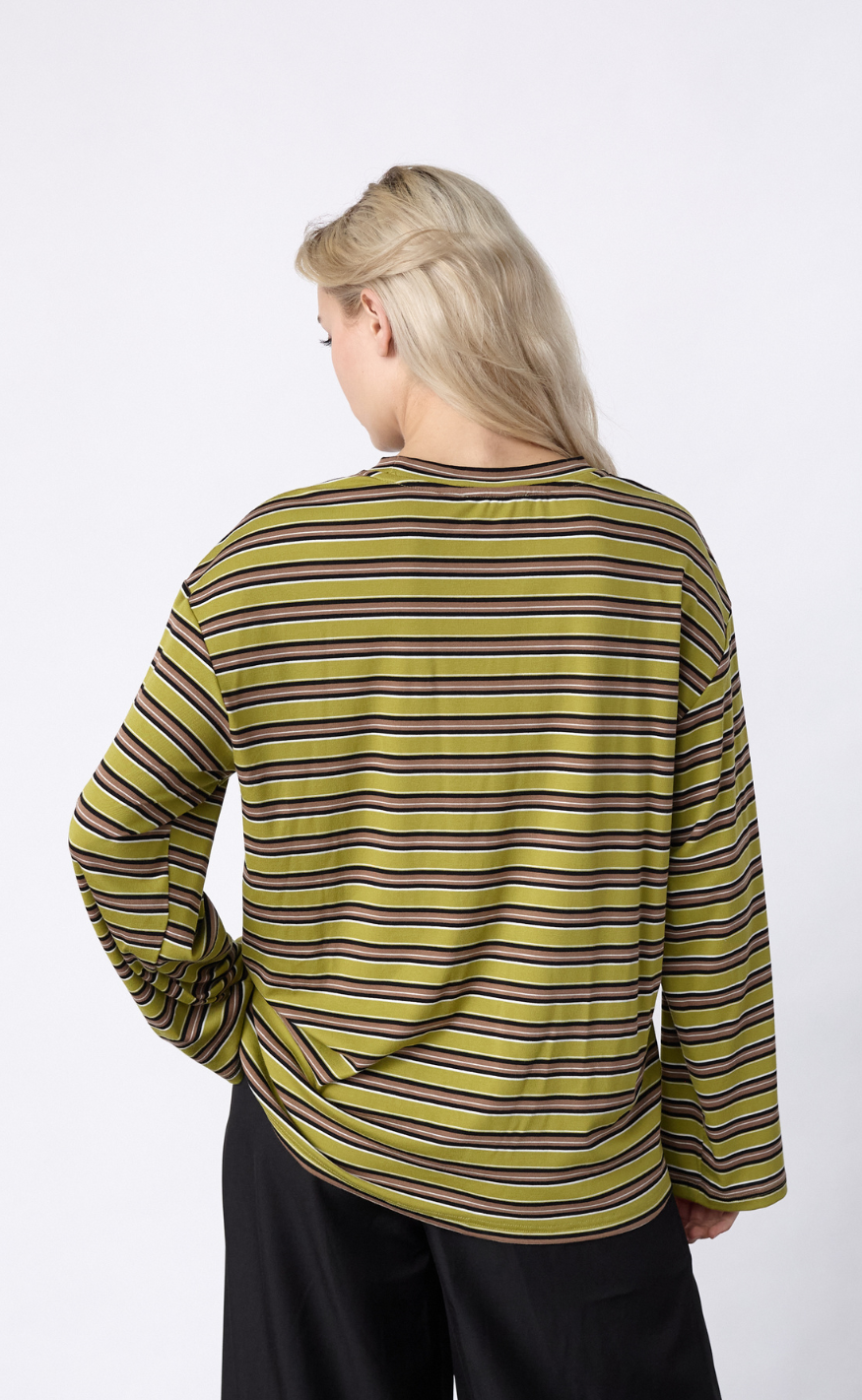 Sisters Point Bluse - ESTHER-LS2 - Moss/Brown Stripes