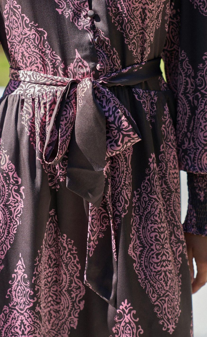 Neo Noir Kjole - Novalee Paisley Drop - Dark Brown/Evening Rose