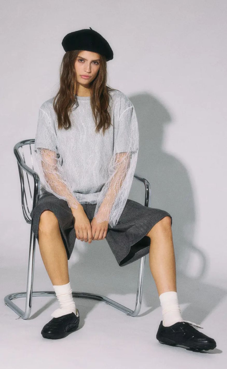 Noisy May Bluse - Bianka - Light Grey Melange/White Lace