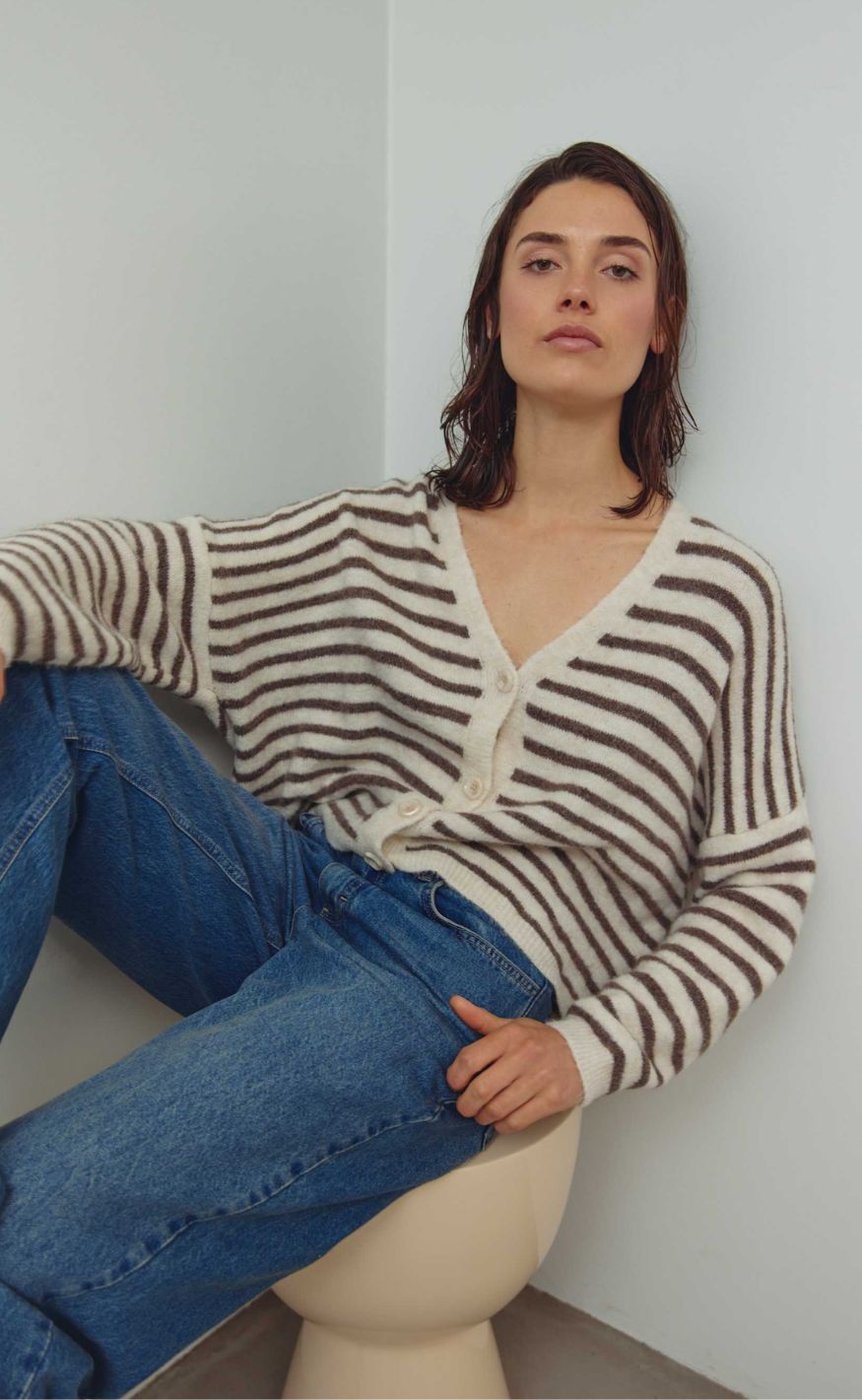 Noella Cardigan - Lindsea - Brown Ivory Stripe