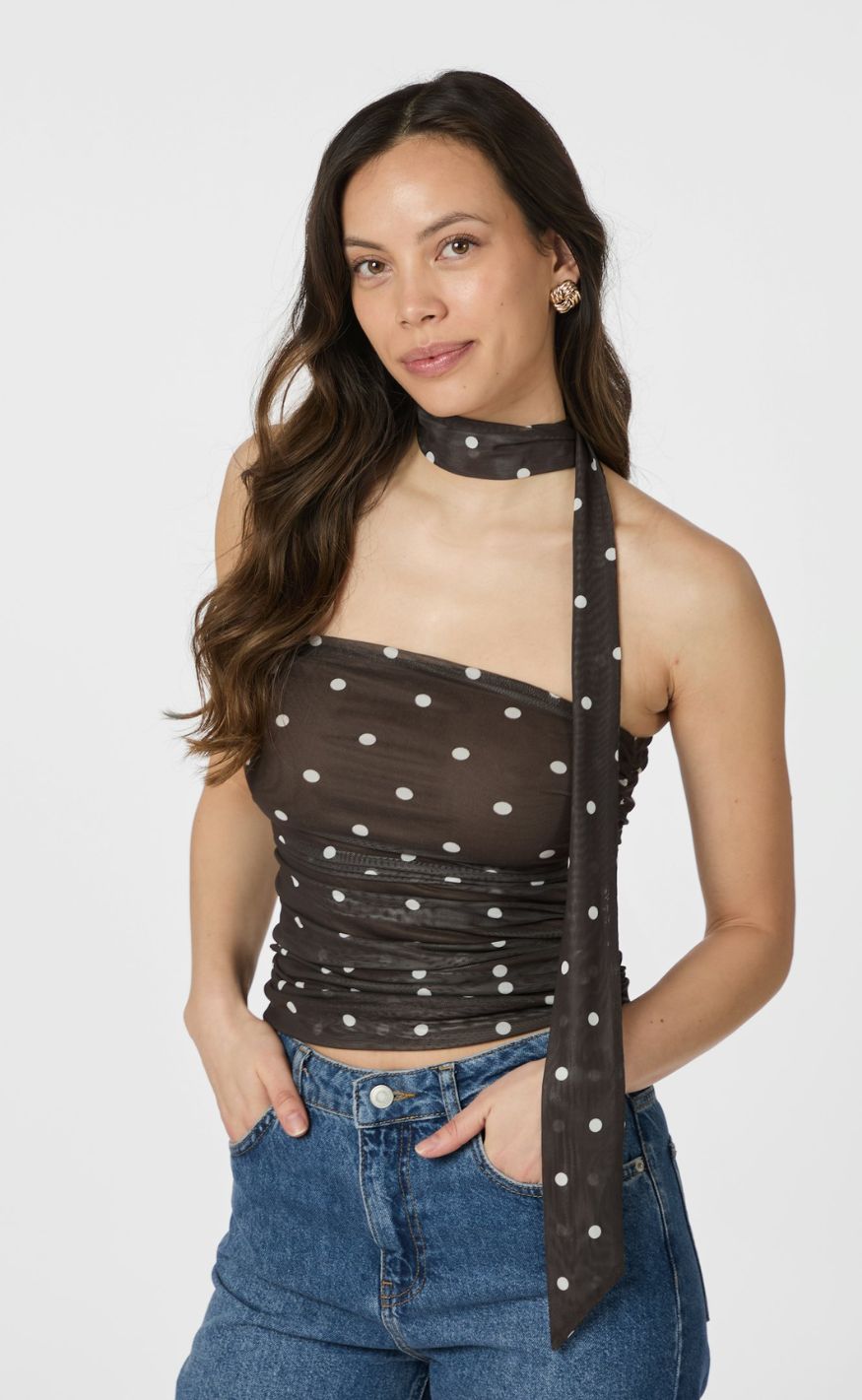 Neo Noir Topp - Torinti Mesh Dot - Brown