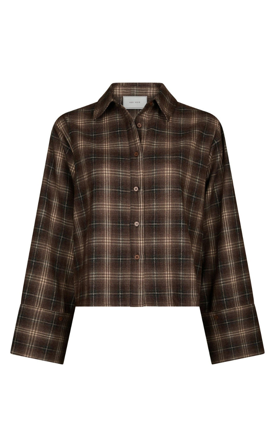 Neo Noir Skjorte - Jaylin Flannel Check - Dark Taupe
