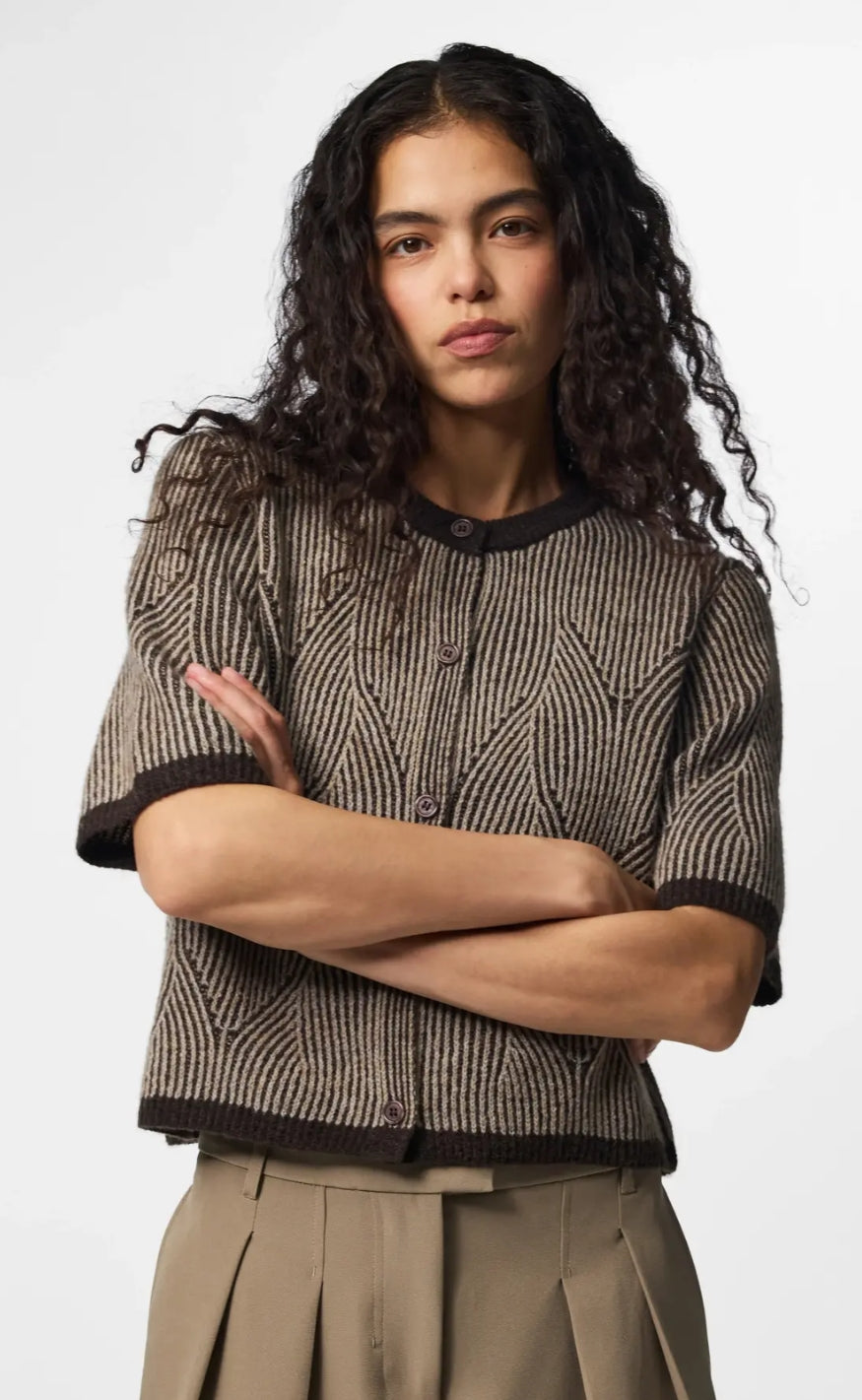 Pieces Cardigan - Jenna SS - Hot Fudge Greige