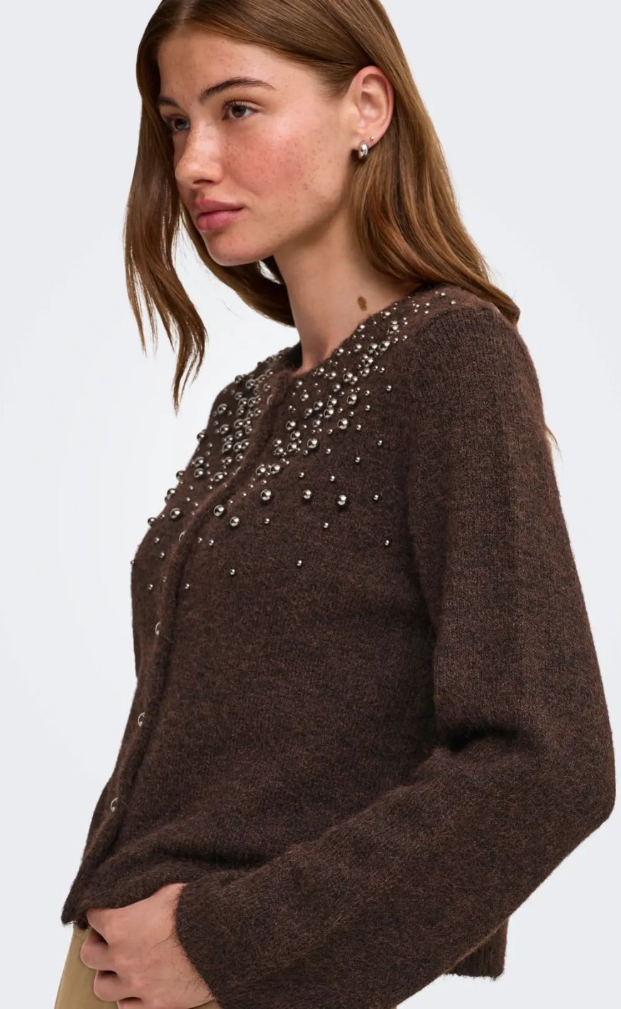 Only Cardigan - Miggie - Coffee Bean Melange/Silver Metal Pearl