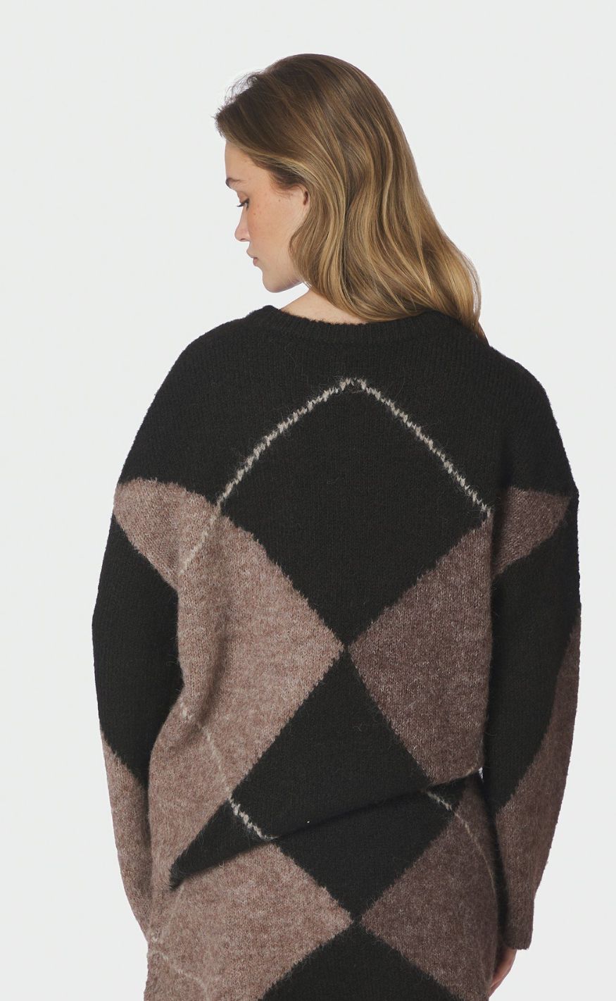 Neo Noir Genser - Inga Check Fluff Knit - Dark brown