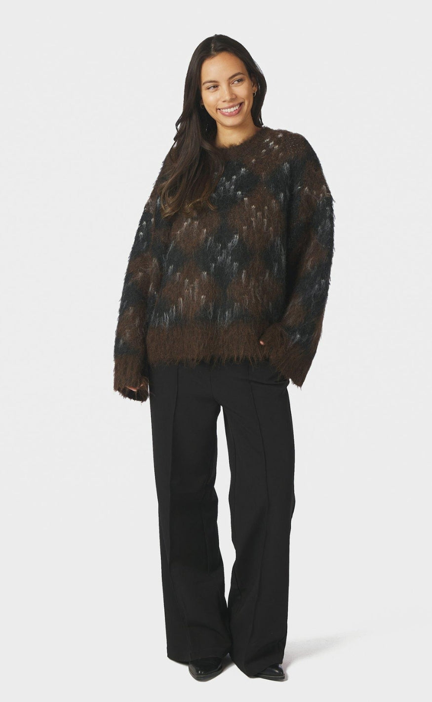 Neo Noir Genser - Roeme Check Fluffy - Dark Brown