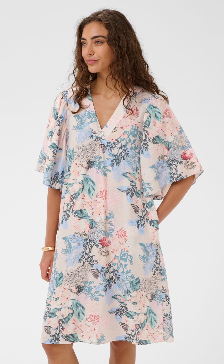 Culture Kjole - Lotus Greece Short - Whitecap/Blue Leaf