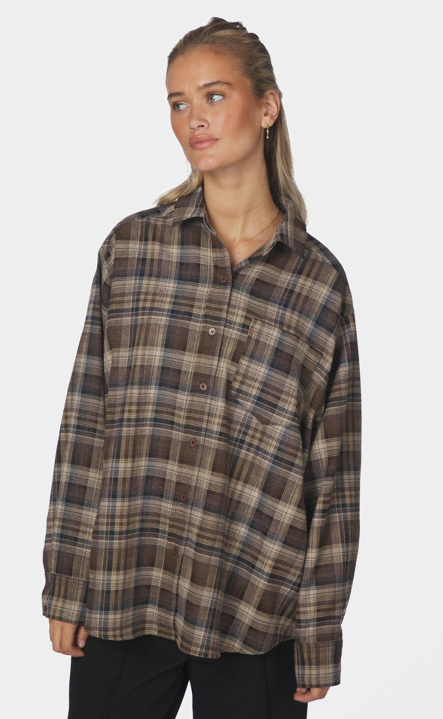 Neo Noir Skjorte - Dalma Flannel Check - Dark Taupe