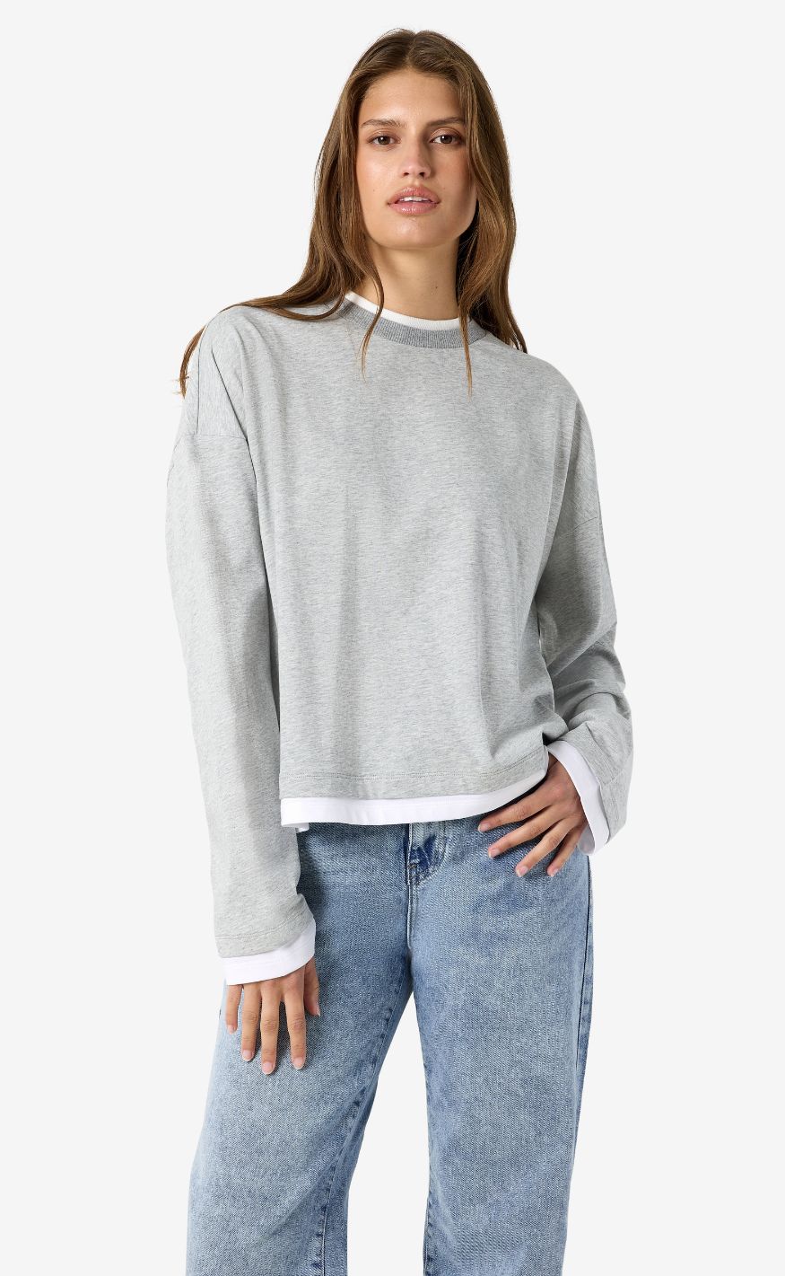 Noisy May Bluse - Ember - Light Grey Melange/White Double