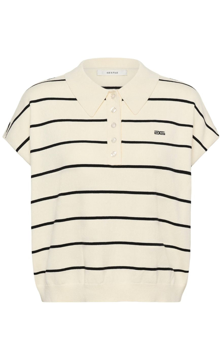 Gestuz Pullover - Saia SS - Egret/Black striped