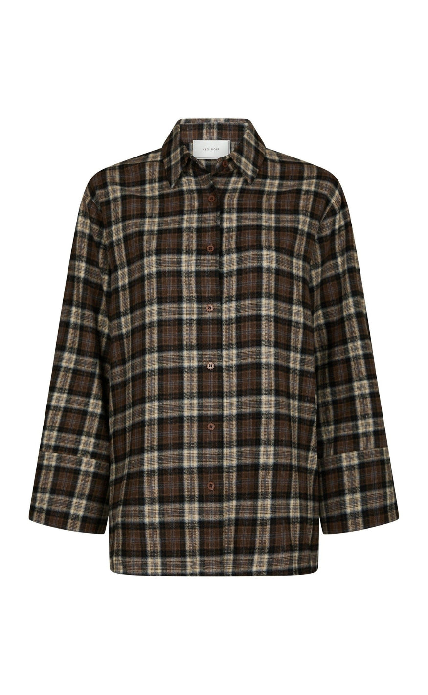 Neo Noir Skjorte - Dita Flannel Check - Dark Taupe