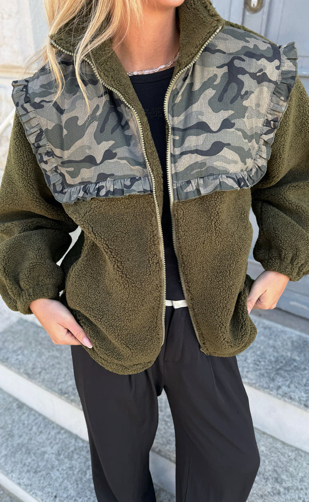 Say INA Copenhagen Fleece Jakke - Fia - Army Green W. Camouflage