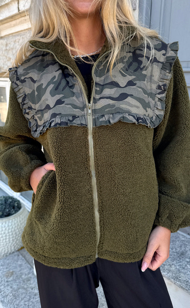 Say INA Copenhagen Fleece Jakke - Fia - Army Green W. Camouflage