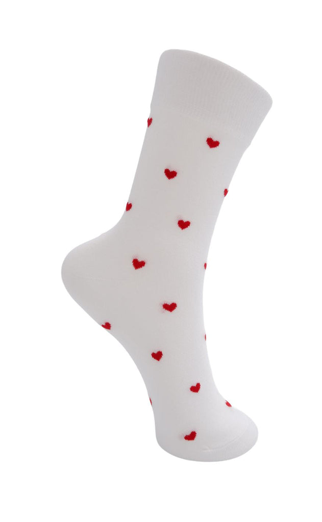 Black Colour Strømper - Aurelia - White W. Red Hearts