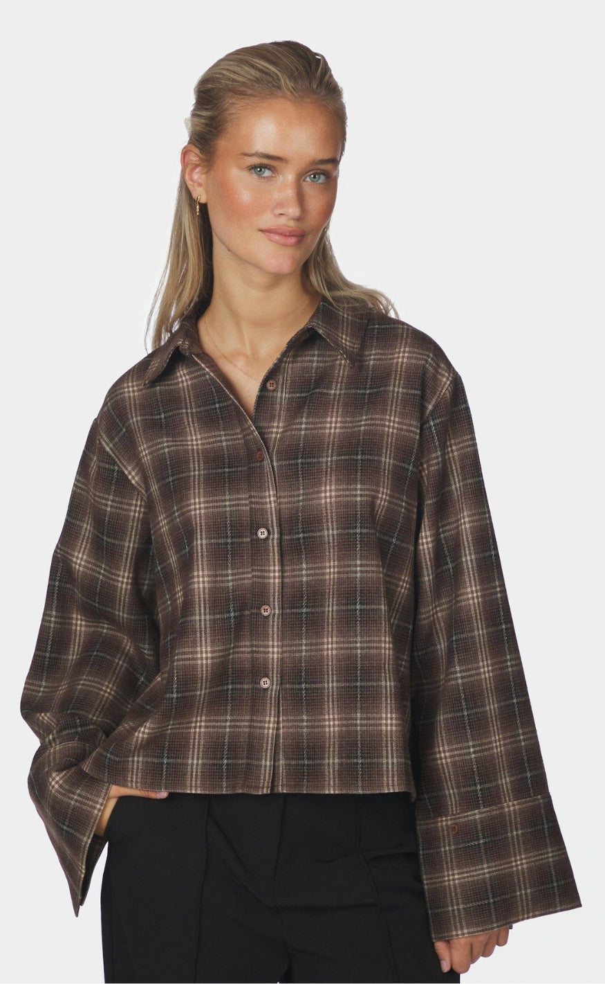 Neo Noir Skjorte - Jaylin Flannel Check - Dark Taupe