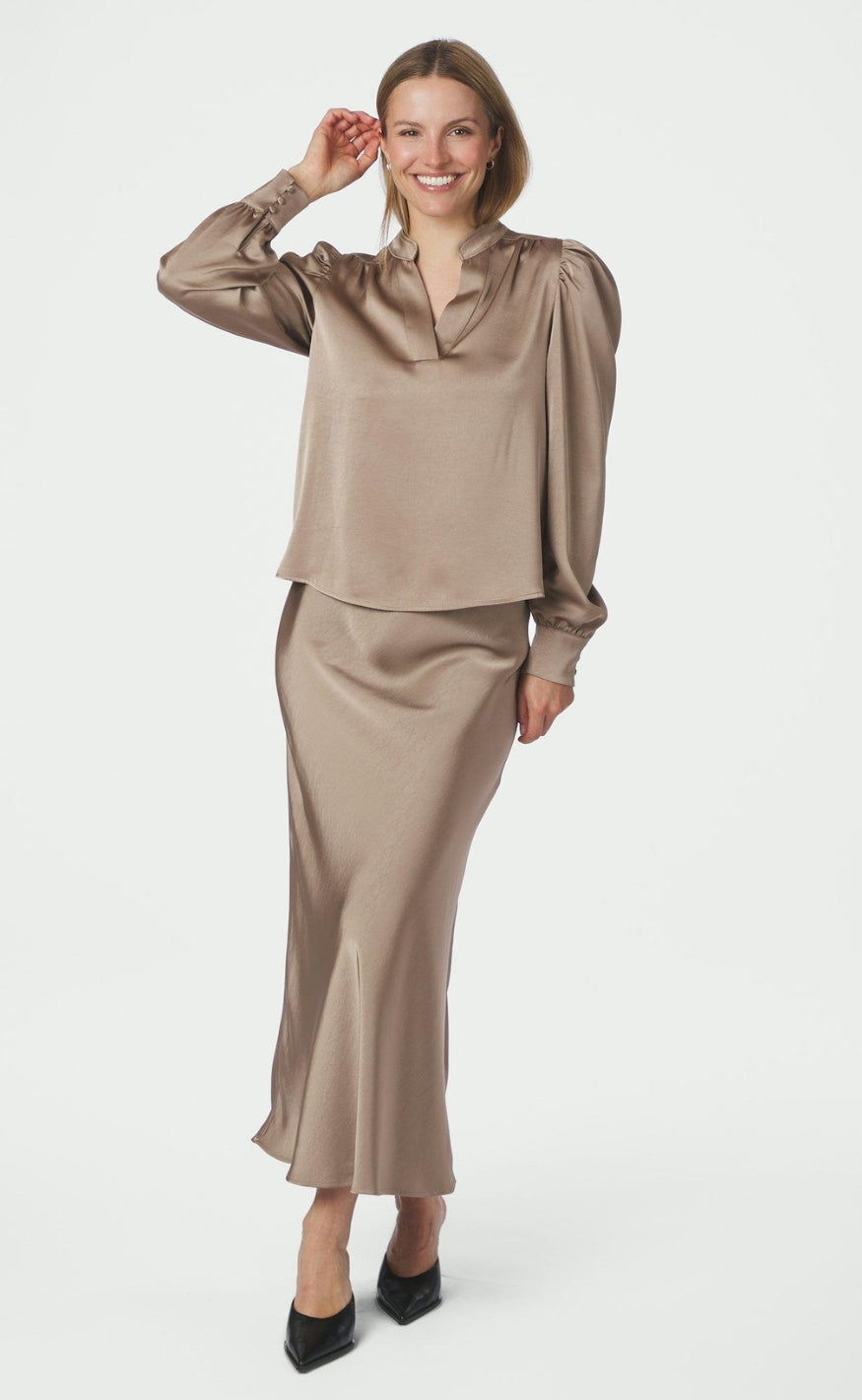 Neo Noir Bluse - Rosslyn Heavy Sateen - Dark Taupe