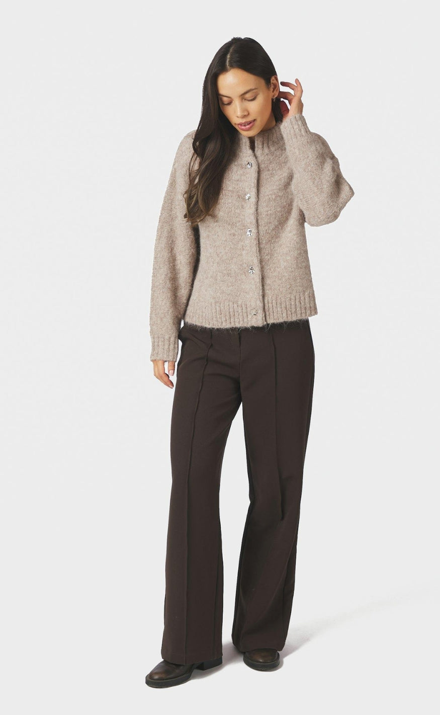 Neo Noir Cardigan - Taura Fluffy Knit - Beige Melange