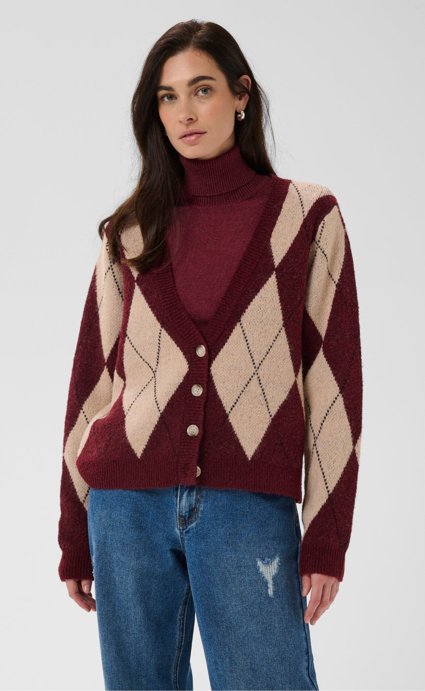Culture Cardigan - Argyle - Burgundy Argyle