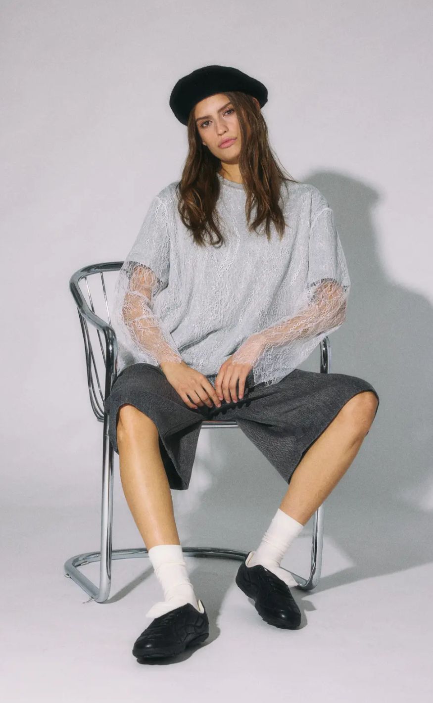 Noisy May Bluse - Bianka - Light Grey Melange/White Lace