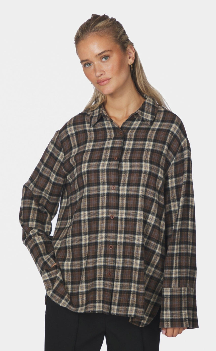 Neo Noir Skjorte - Dita Flannel Check - Dark Taupe