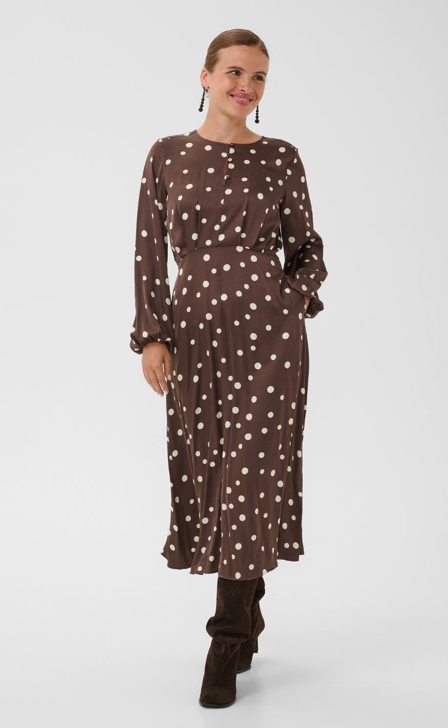 Culture Kjole - Dotty Berna - Brown/Whitecap Dot