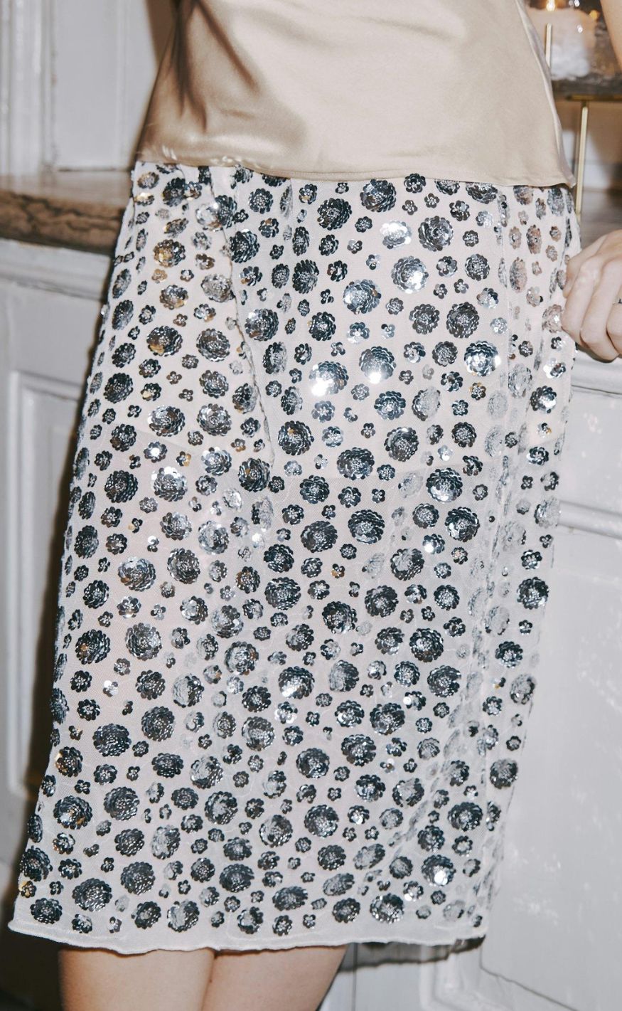 Neo Noir Skjørt - Gilla Flower Sequins - Creme