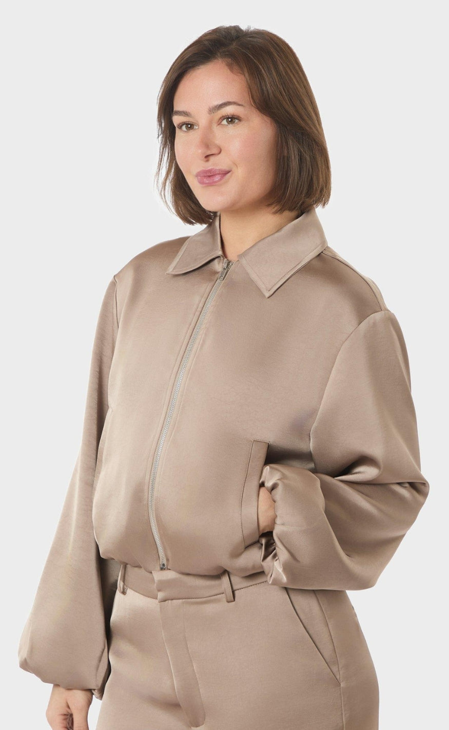 Neo Noir Jakke - Denielle Heavy Sateen - Dark Taupe
