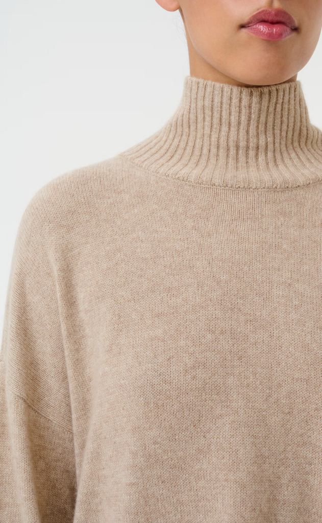 Gestuz Pullover - Casia High Neck - Light Weight Beige Melange