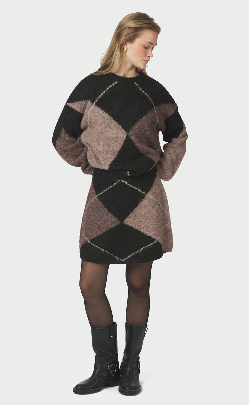 Neo Noir Genser - Inga Check Fluff Knit - Dark brown
