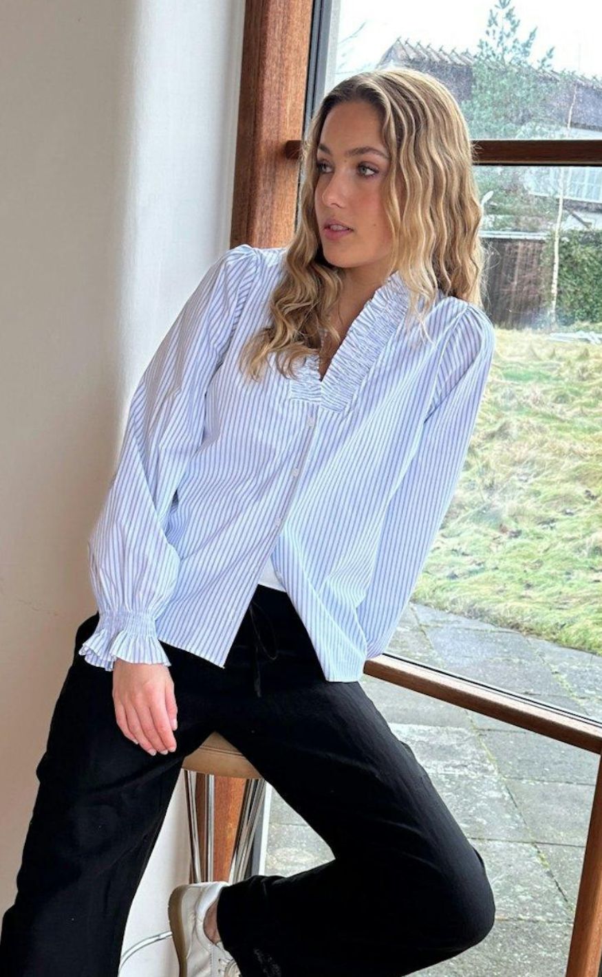 Neo Noir Skjorte - Brielle Stripe - White/Light Blue