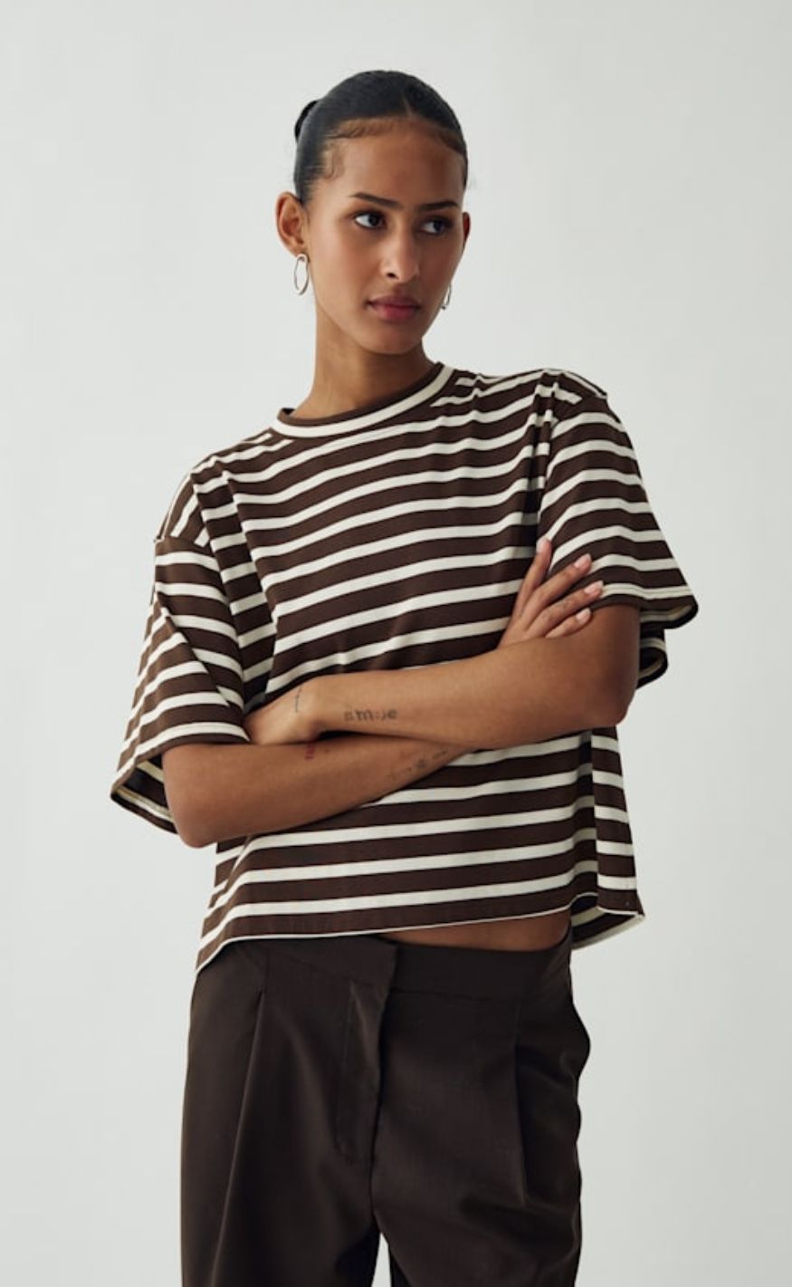 Noella T-shirt - N-Maple - Eton Brown Ivory Stripe
