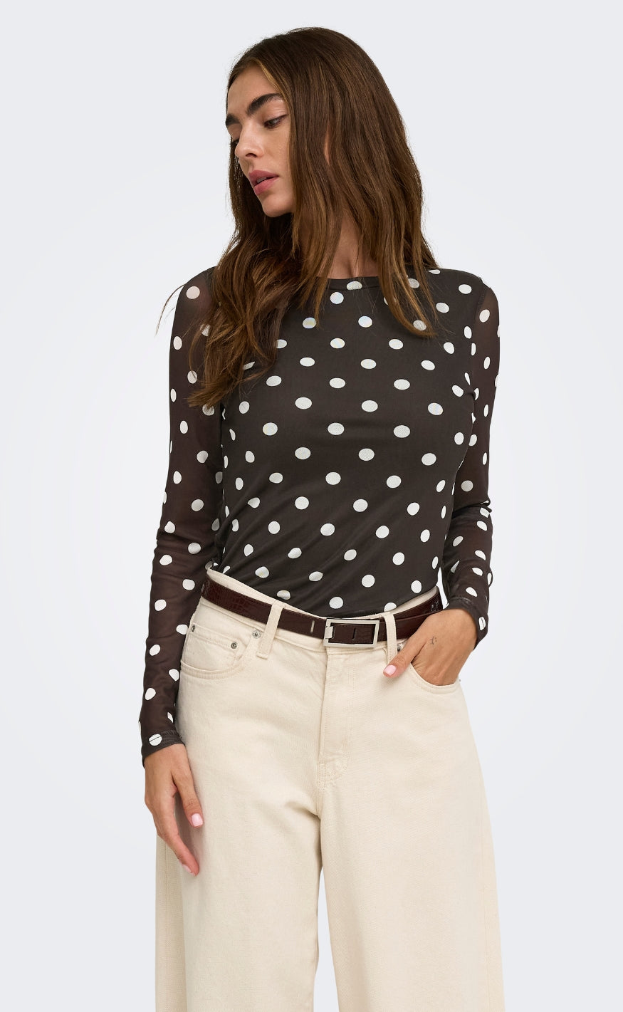 ONLY Bluse - Nova Mesh - Coffee Bean/White Dots