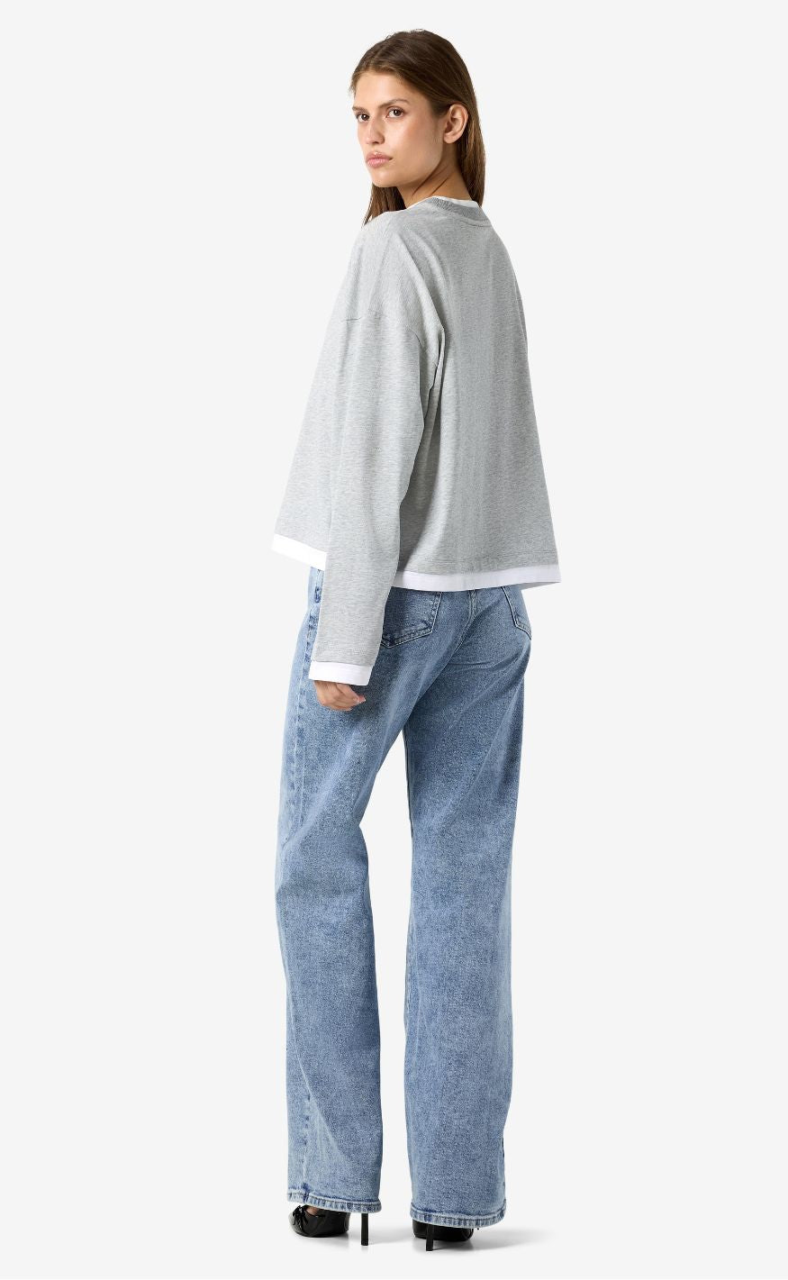 Noisy May Bluse - Ember - Light Grey Melange/White Double