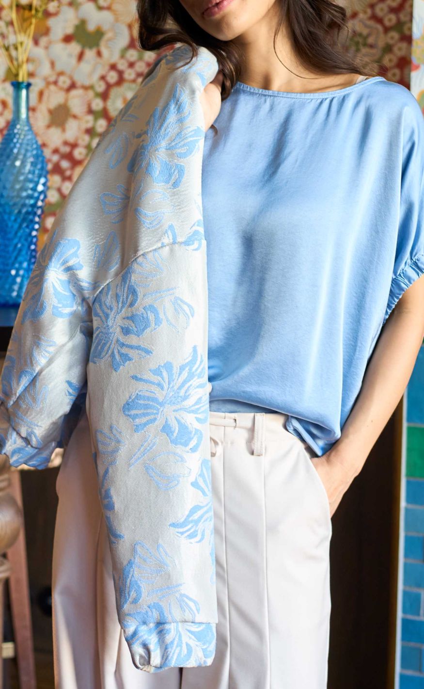 Black Colour Bluse - Mabel - Dust Blue