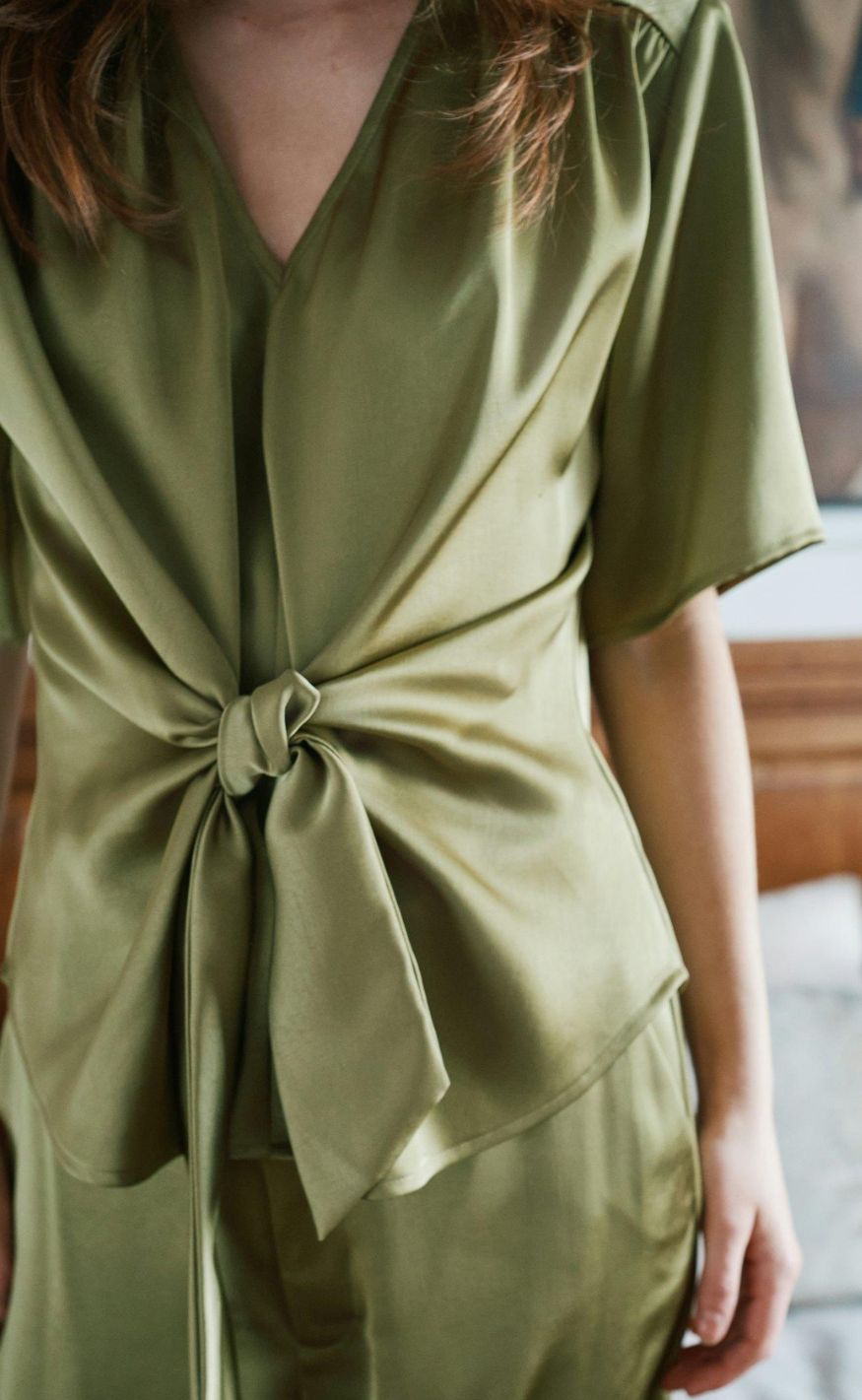Neo Noir Bluse - Casadia Heavy Sateen - Sage Green