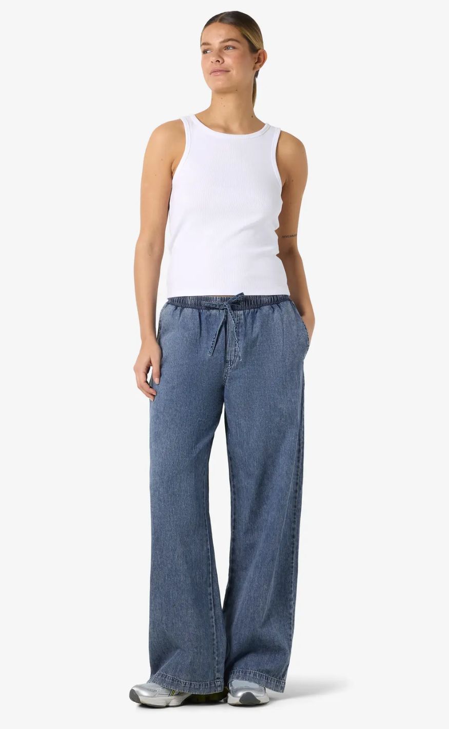 Noisy May Bukser - Enza MW Wide - Medium Blue Denim