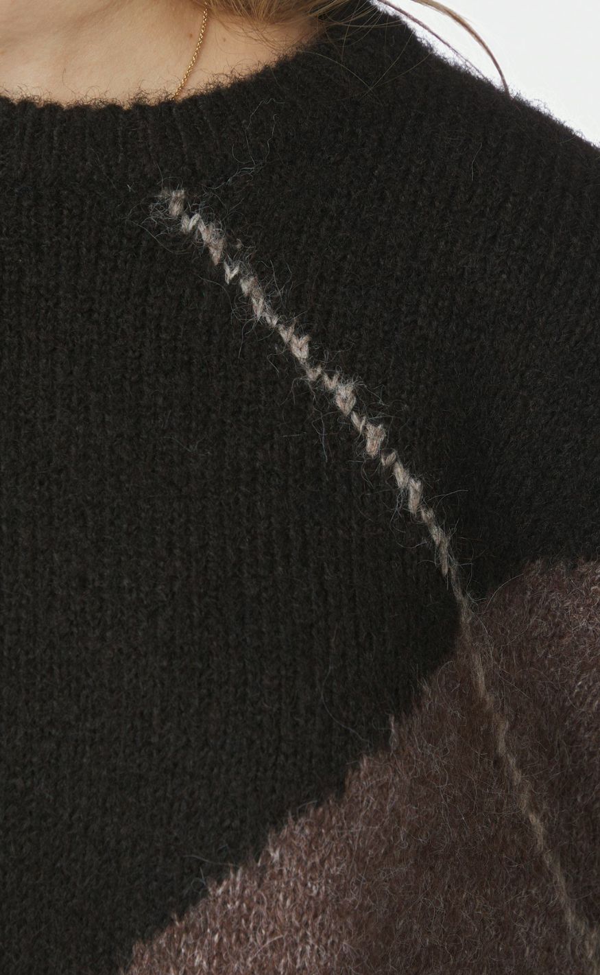 Neo Noir Genser - Inga Check Fluff Knit - Dark brown