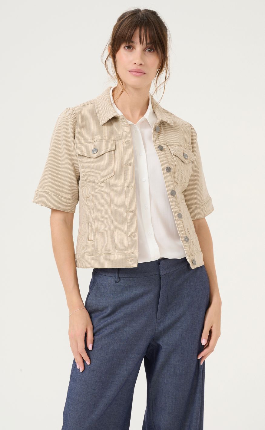Culture Jakke - Milky - Dune/White Stripe
