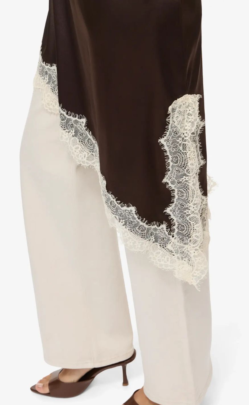 Noisy May Kjole - Sofie Satin - Chocolate Brown/Birch Lace