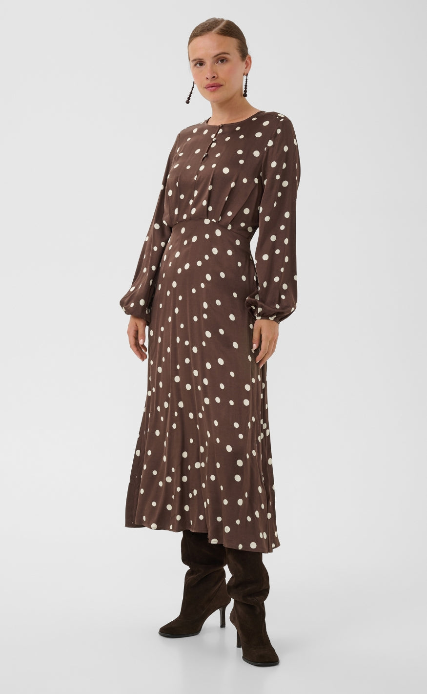 Culture Kjole - Dotty Berna - Brown/Whitecap Dot