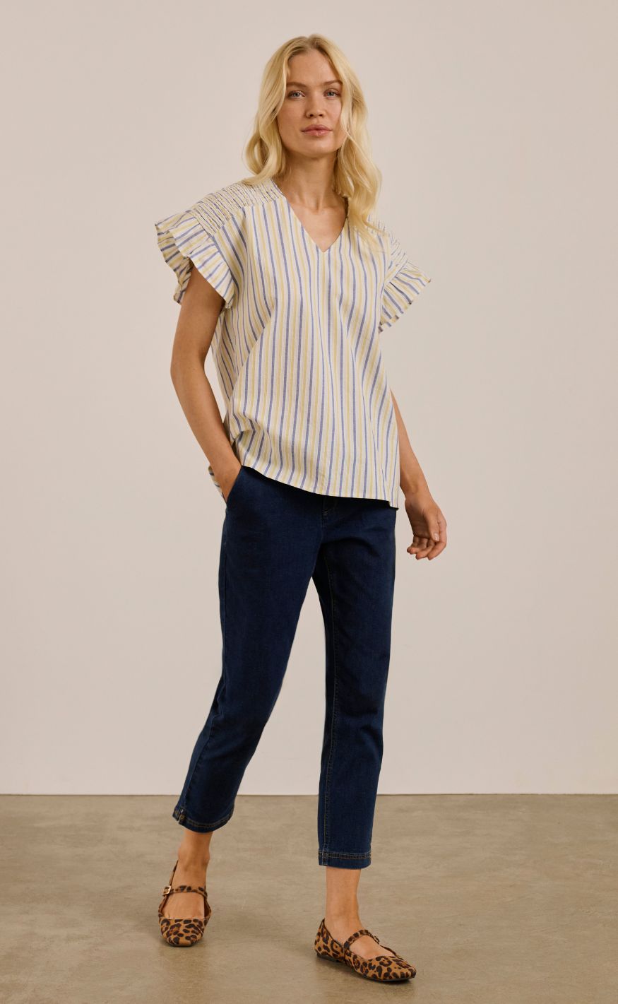 Culture Bluse - Sella - White/Blue/Yellow Stripe