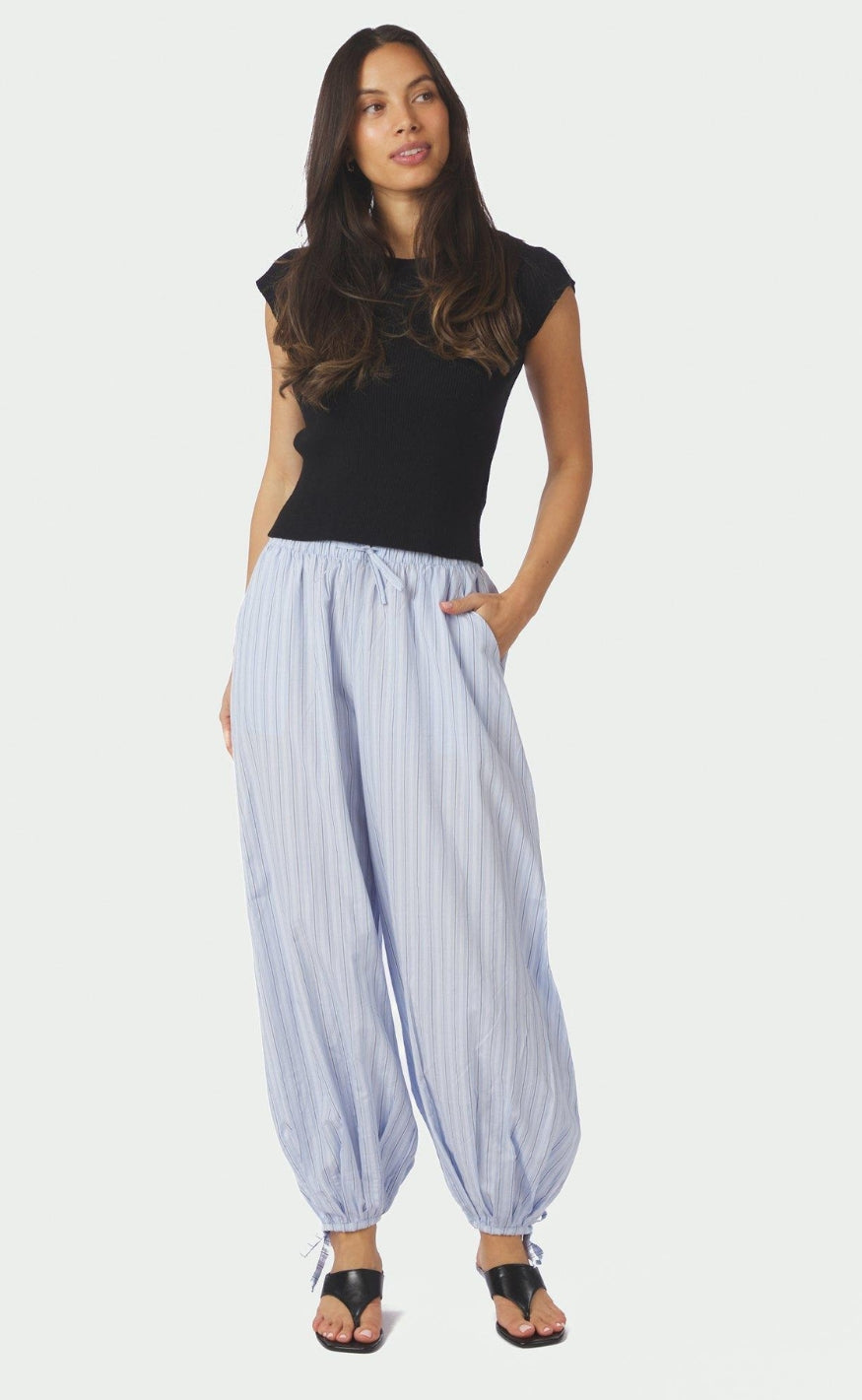 Neo Noir Bukser - Roxane Balloon Double Stripe - Light Blue