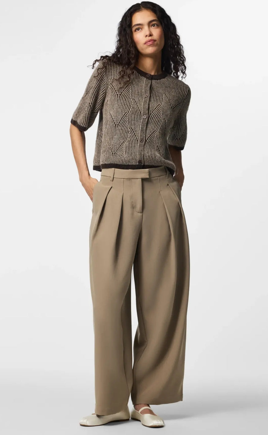 Pieces Cardigan - Jenna SS - Hot Fudge Greige