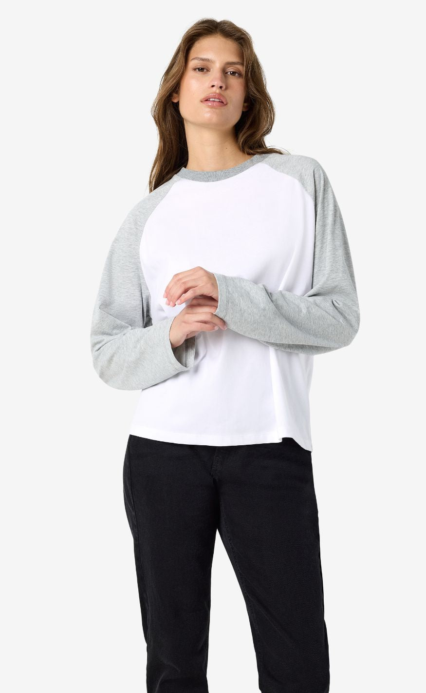 Noisy May Bluse - Ember - Snow White/Light Grey Melange Contrast