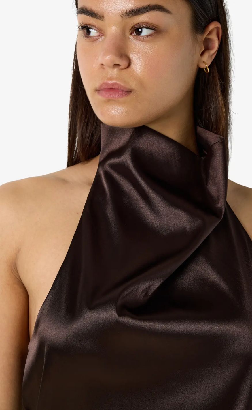 Noisy May Topp - Sofie Satin - Chocolate Brown/Birch Lace