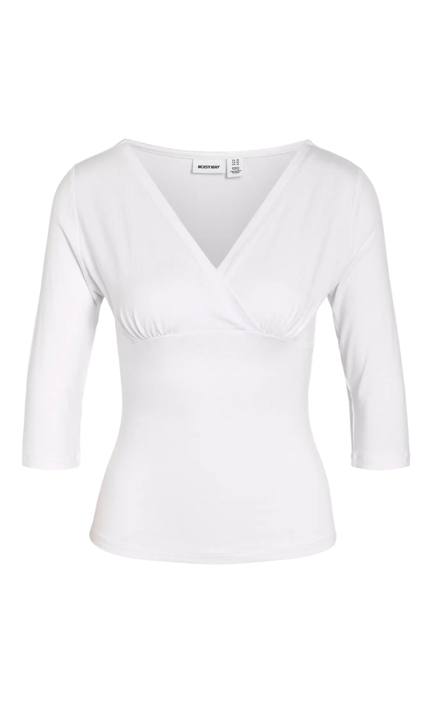 Noisy May Topp - June 3/4 V-Neck - Snow White